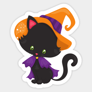 Halloween Cat, Cute Cat, Black Cat, Witch Hat Sticker